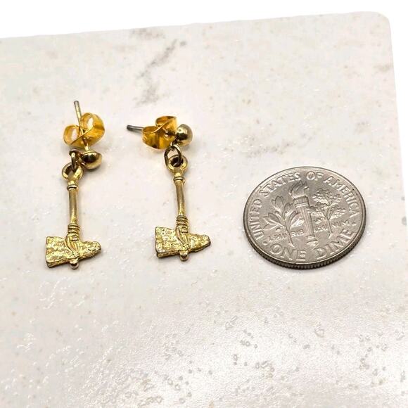 Minimalist Axes Shaped Earrings Pierced Textured Tone Dangle - Picture 2 of 6